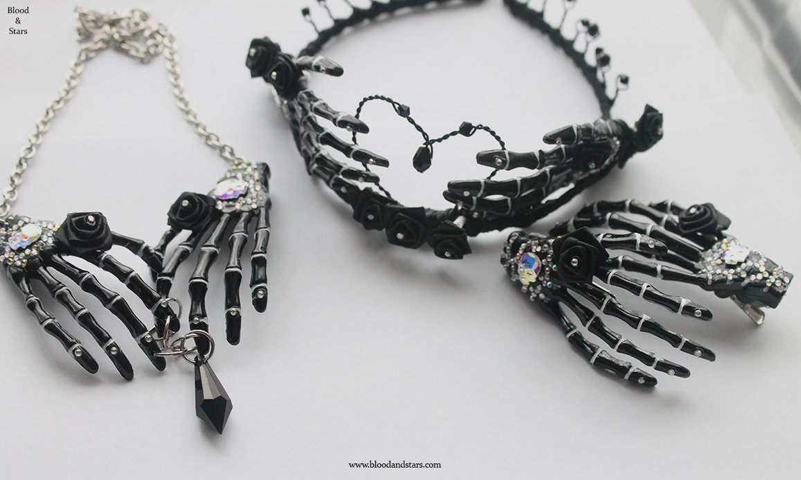 Skeleton Hand Crystal Skull Hair clip Accessory | home
