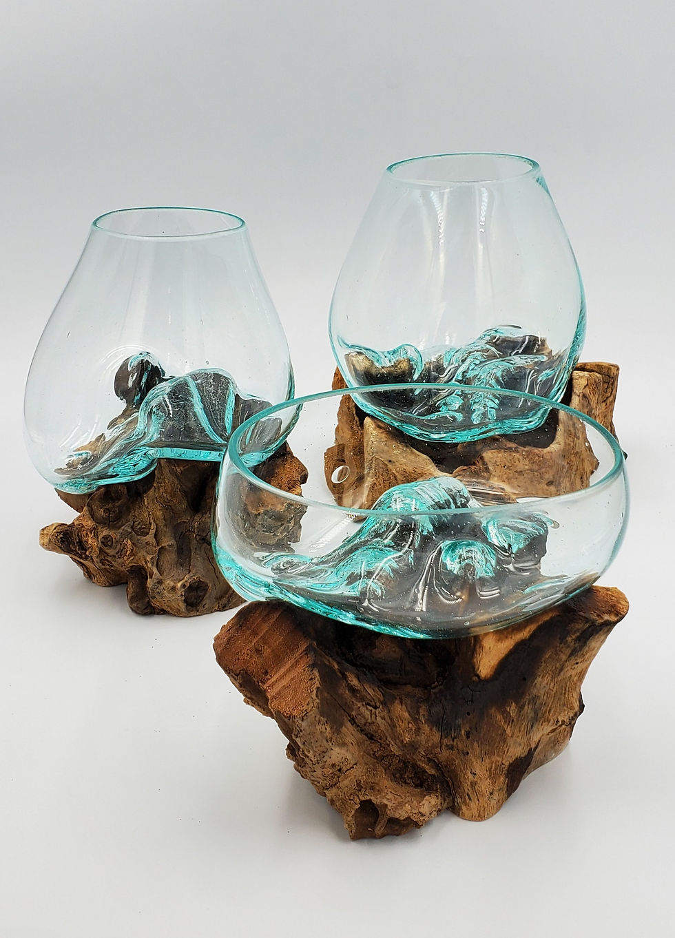 Thumbnail: COHASSET GIFTS Wood and Glass Sculpture (Wide mouth 6" X 6.5")