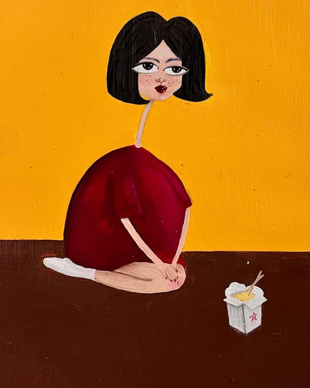 "Awkward Girl with Chinese Food"
Acrylic on Canvas Paper
8"x10"
