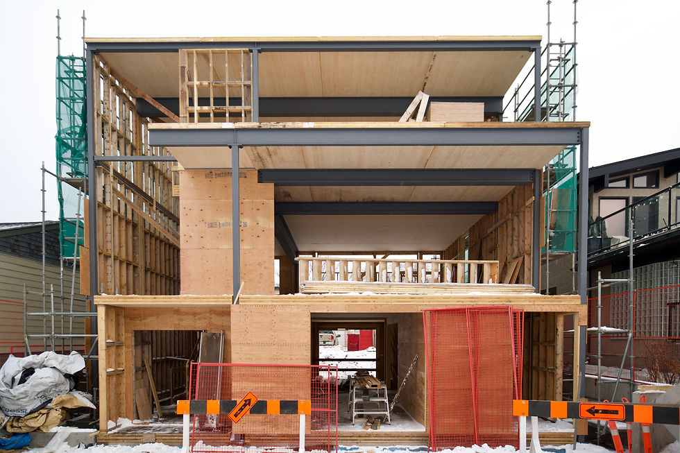 Framing stage of a mass timber project in Edmonton AB. 