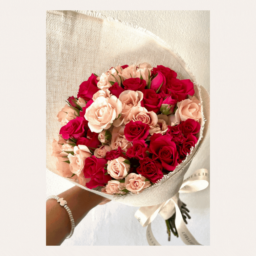 Bouquet de rosas babies en colores rosas