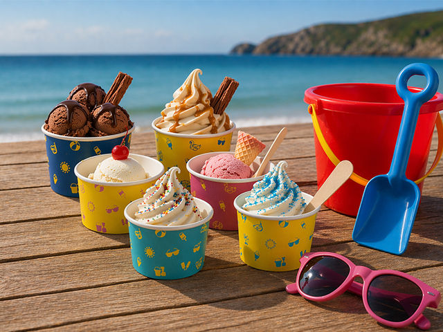 Bright coloured paper ice cream pots