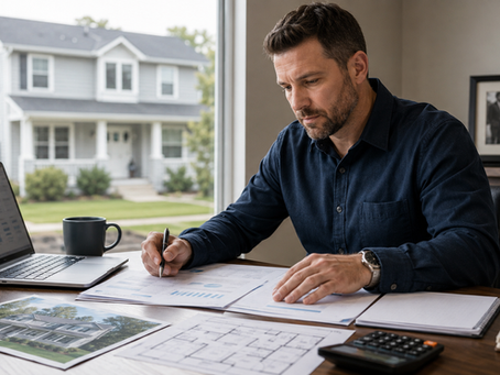 Military Veteran reviewing VA home-loan documents and an owner-occupied duplex investment plan.