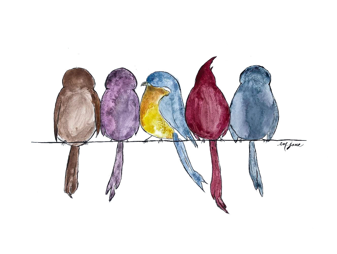 Five Birds Walk the Line Original