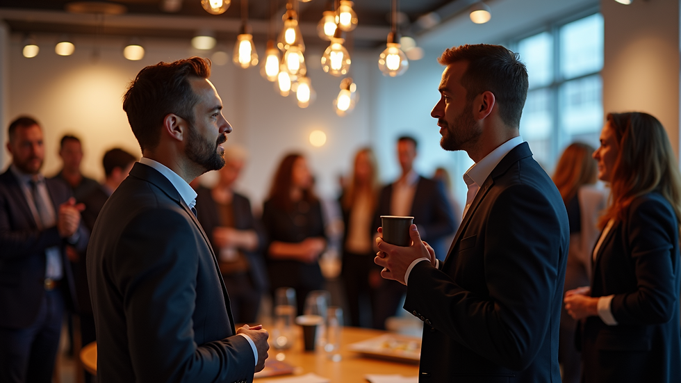 Wide angle view of a networking session at a corporate event
