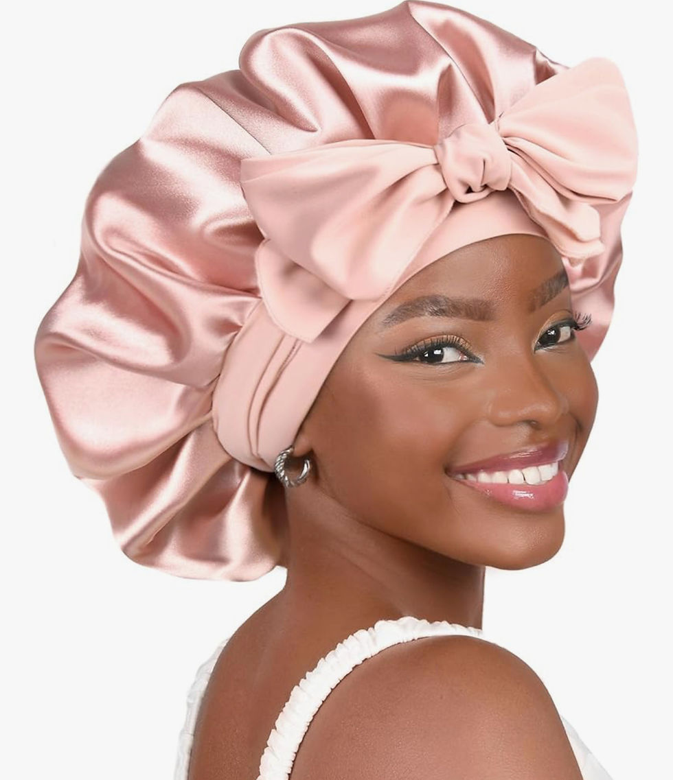 black woman wearing a satin bonnet