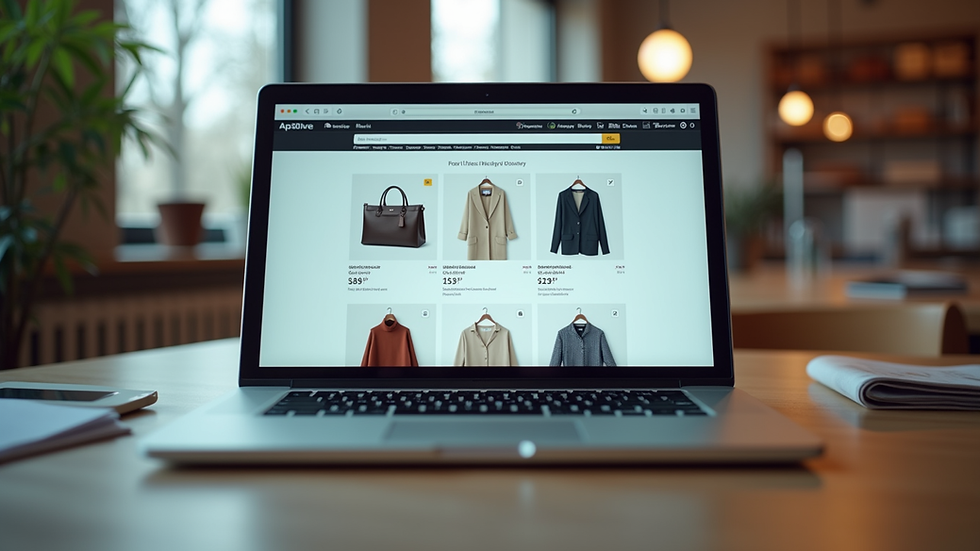 Eye-level view of a laptop displaying various online shopping websites