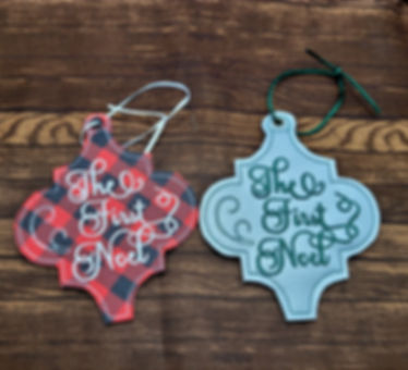 Christmas Ornaments -- Arabesque faux leather The First Noel