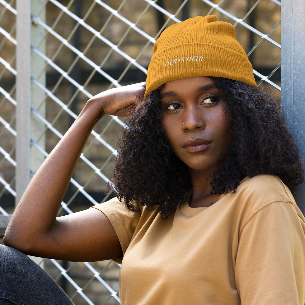 Thumbnail: Organic ribbed beanie (GOD'S HEIR) white print
