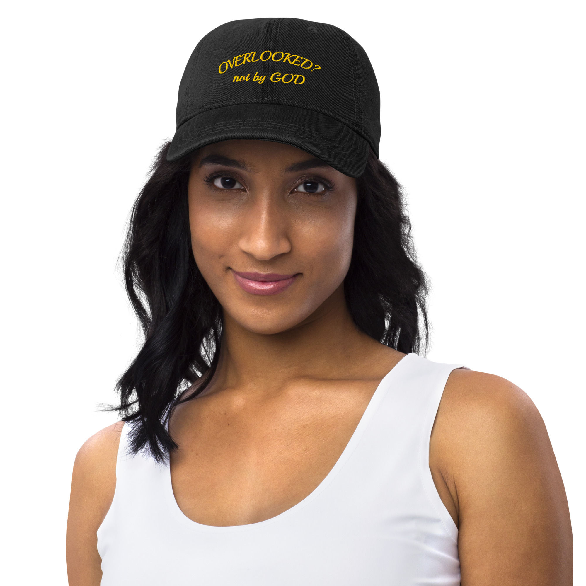 Denim Hat (overlooked? not by God) gold print