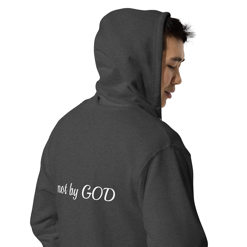 Thumbnail: Unisex fleece zip up hoodie (overlooked?) front (not by God) back white