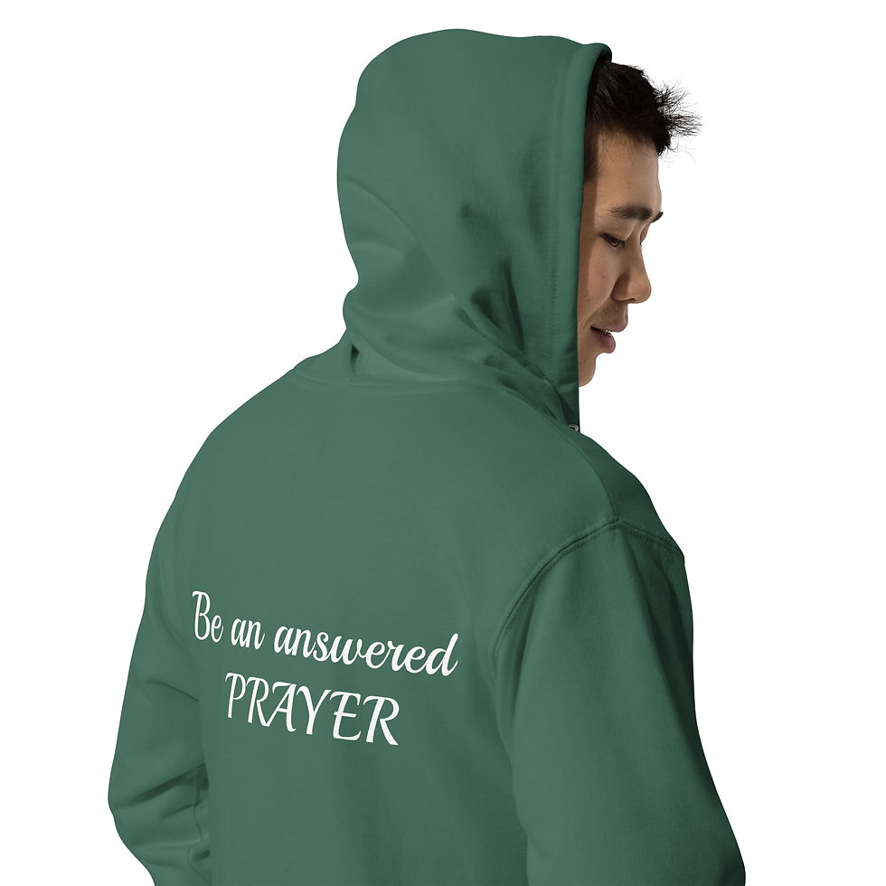 Thumbnail: Unisex fleece zip up hoodie (be an answered prayer) back white print