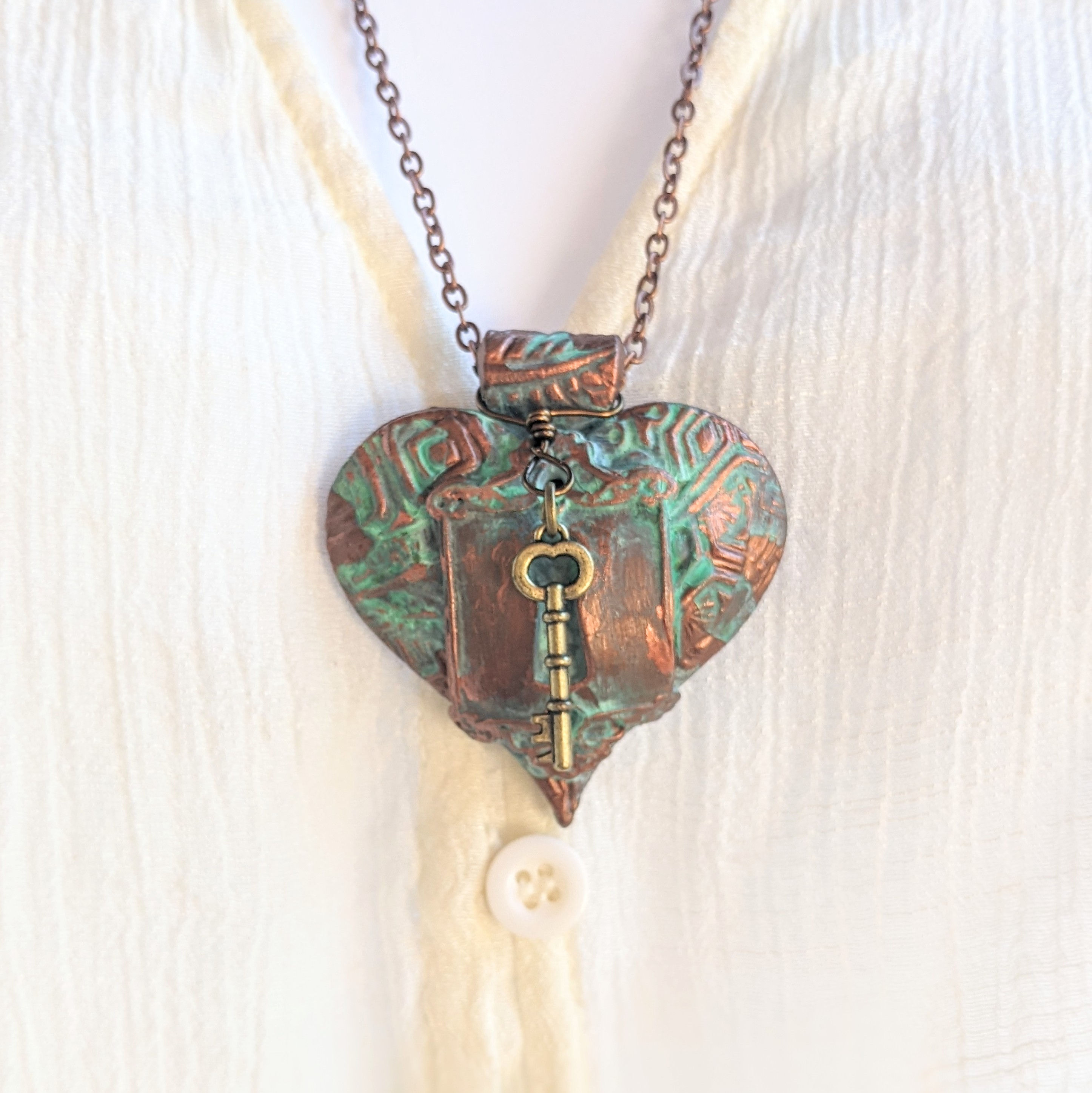 Vintage Patina Lock & Key Heart Pendant Necklaces, Love Lock Pendants