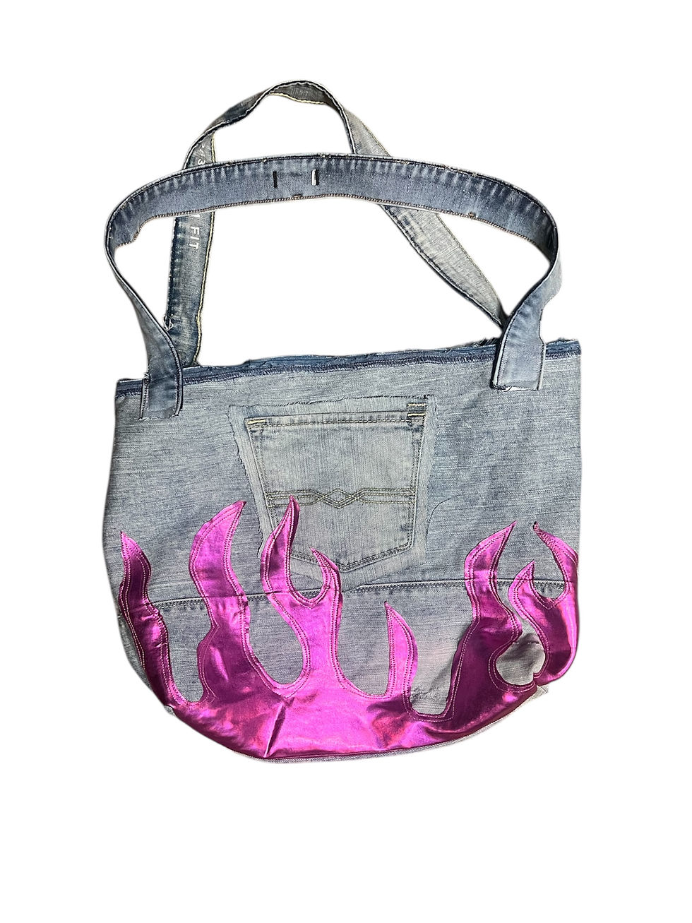 Wide Flame Tote Bag- Lightwash/Pink