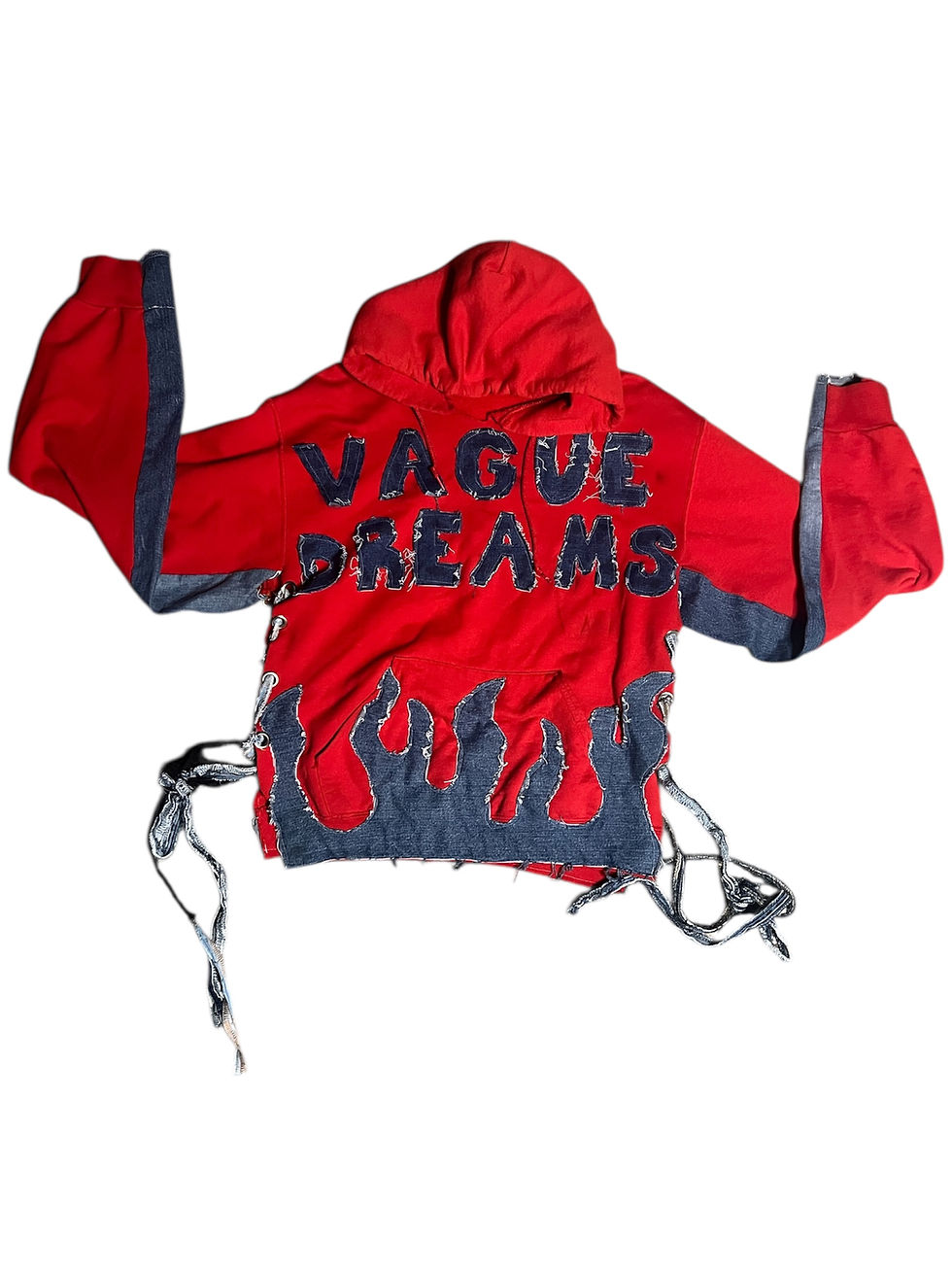 Lace Up Vague Dreams Hoodie/ Red/Blue 