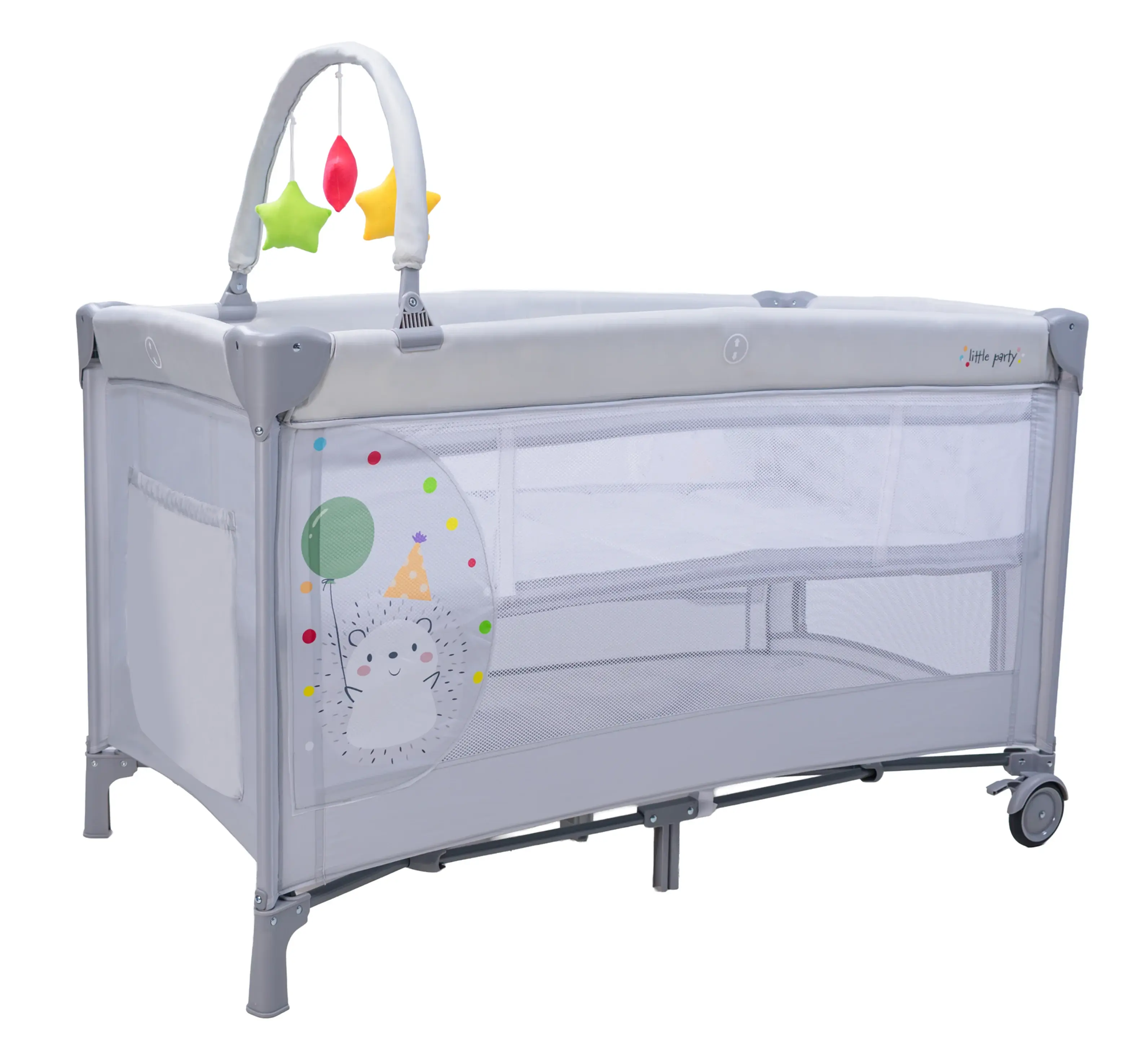 Asalvo Duo Travel Cot Hedgehog Grey