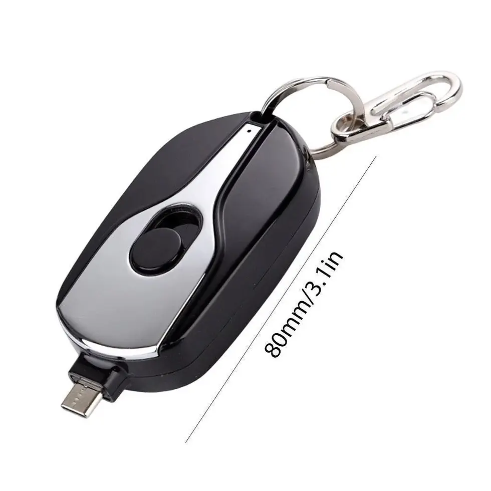Miniatura: Kit 2 Carregador Porta-chaves Portátil | 1500mAh Ultra Compacto Mini Tipo-c