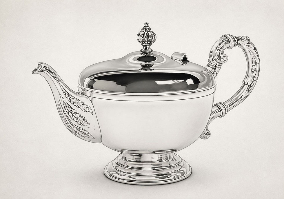 Teiera d'argento lucido con dettagli ornamentali