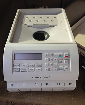 Front view of the Cummins JetSort 1000 coin sorter and counter