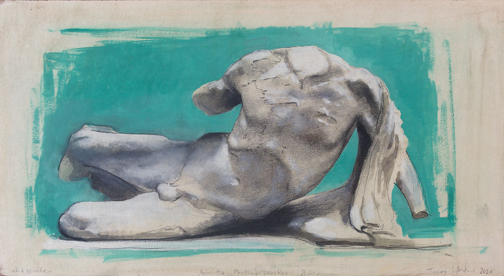 10. River God Ilissos. Figure A, West Pediment, 2020. Gouache on paper, 25x46 cm