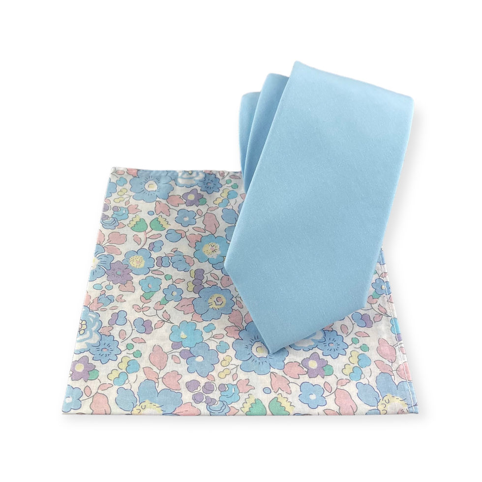 Light Blue Slim Necktie & Floral Pocket Square Set
