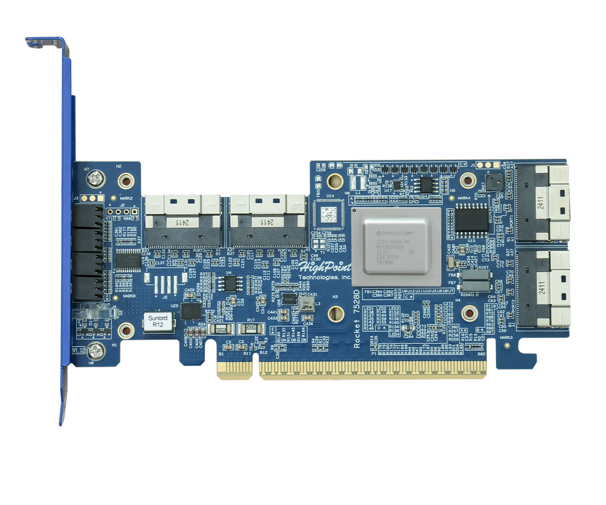 Rocket 7528D / Rocket 7528U PCIe Gen4 x16 to 4x SlimSAS NVMe RAID Adapter without heatsink view