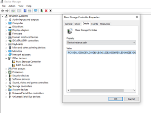 A Yellow Mark is shown for the Mass Storage Controller