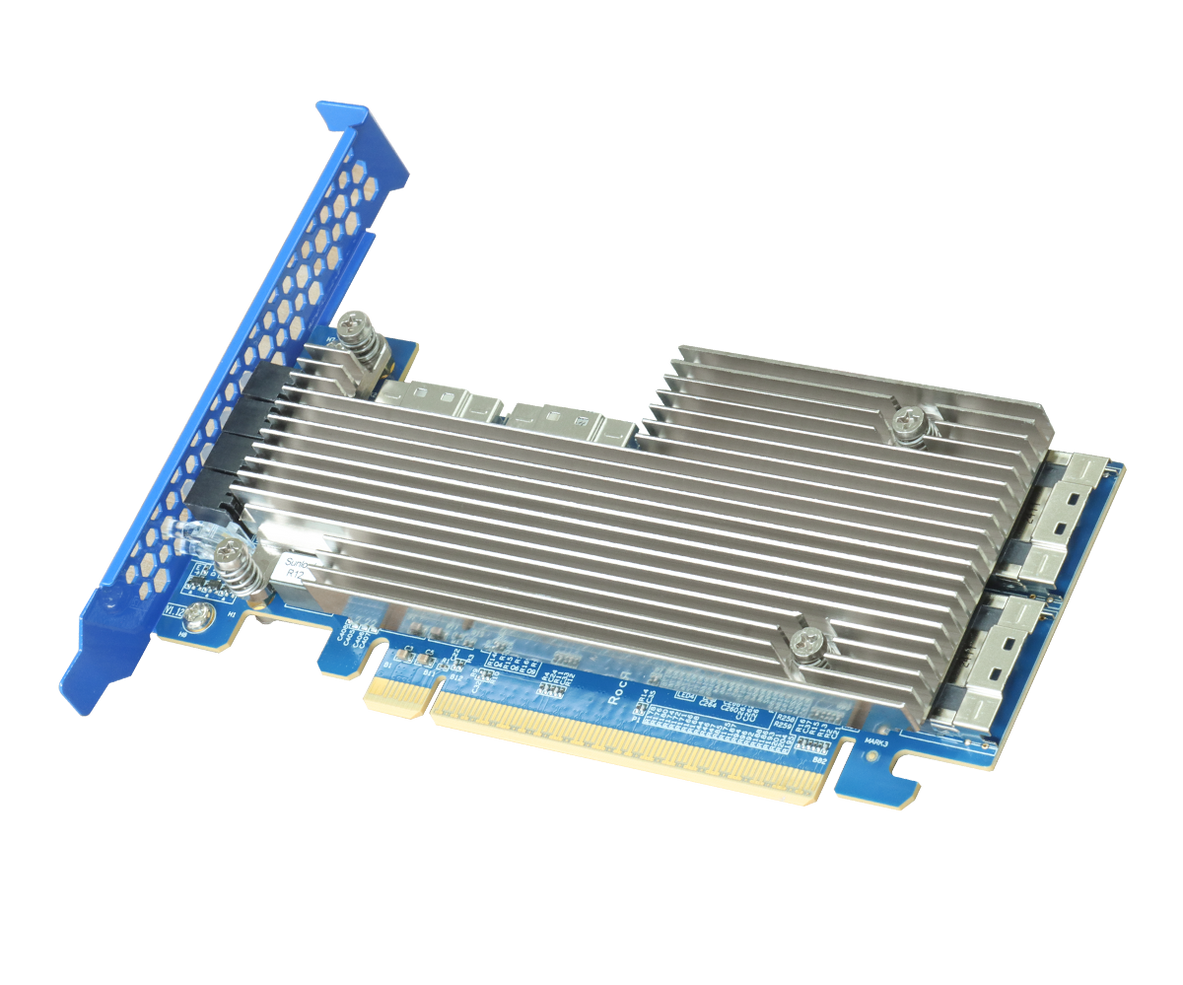 Rocket 7528D / Rocket 7528U PCIe Gen4 x16 to 4x SlimSAS NVMe RAID Adapter Right side profile view
