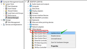 A Yellow Mark shown for the Base System Device
