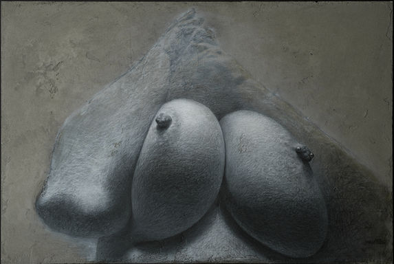 Figurative study, crayon on cement board, by Wacław Wantuch