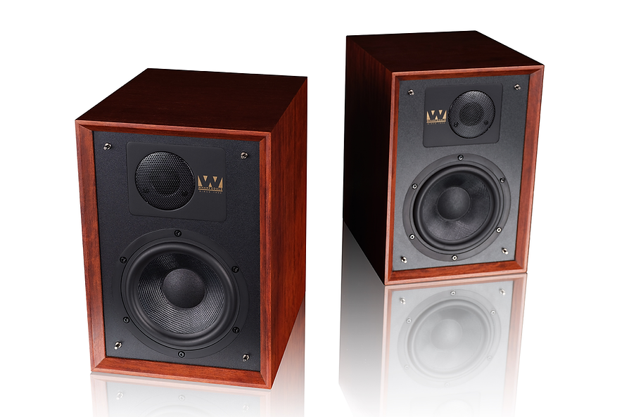 Wharfedale Denton 85 loudspeakers shown in mahogany, 