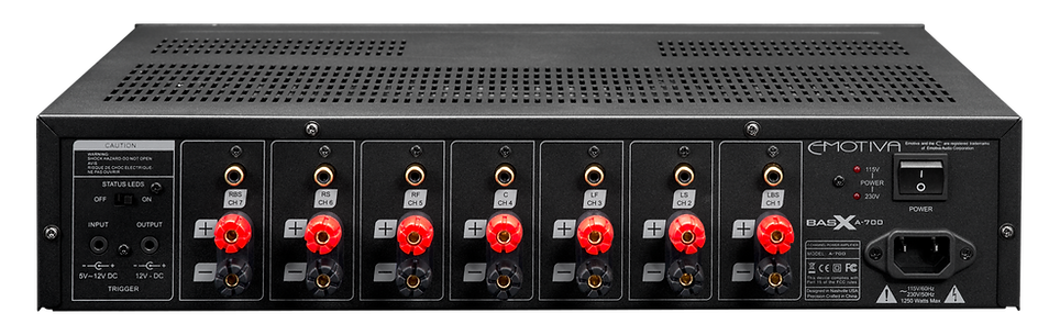 rear panel of the Emotiva A-700 home theatre power amplifier, the little audio company,