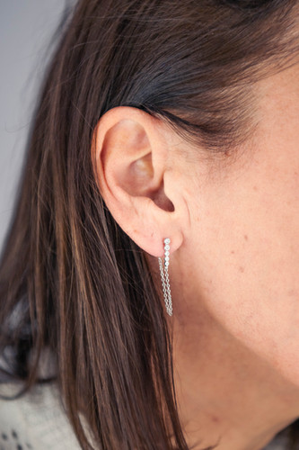 Boucles D'oreilles Créoles 7mm En Or Blanc Plaqué Avec Zircon - Fait Main - Sans Nickel - Neuf Avec étiquettes