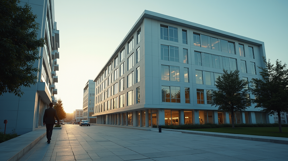 Wide-angle view of an insurance office building