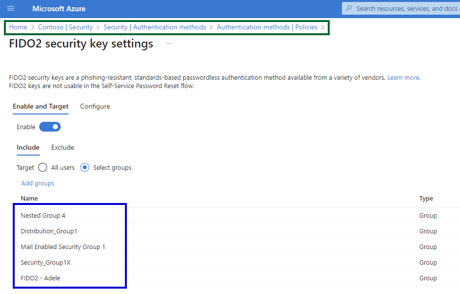 Authentication method group scope