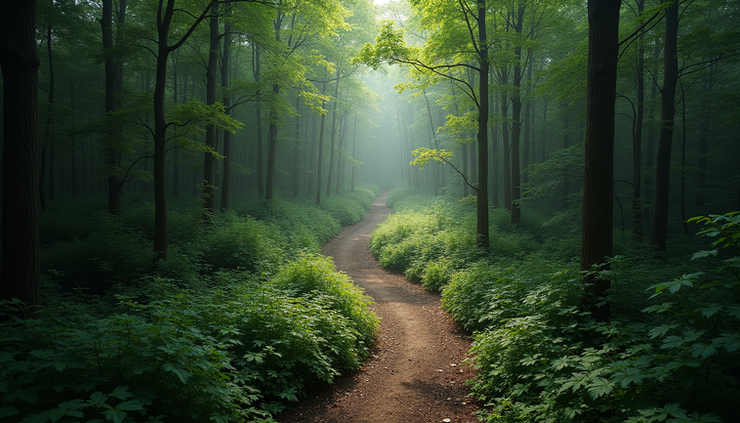 High angle view of a winding path through a forest symbolizing a journey