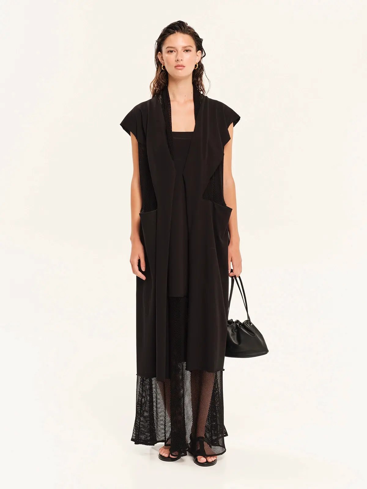 Long Sleeveless Cardigan – Juxtaposed Cotton