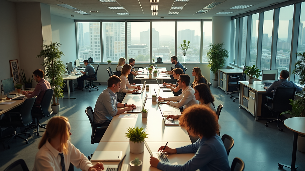 High angle view of an office space depicting a lively work environment