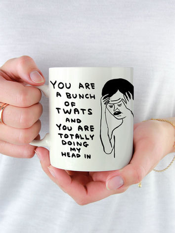 youre a bunch of twats and youre doing my head in Text a potato David Shrigley funny silly