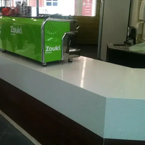 white stone cafe counter