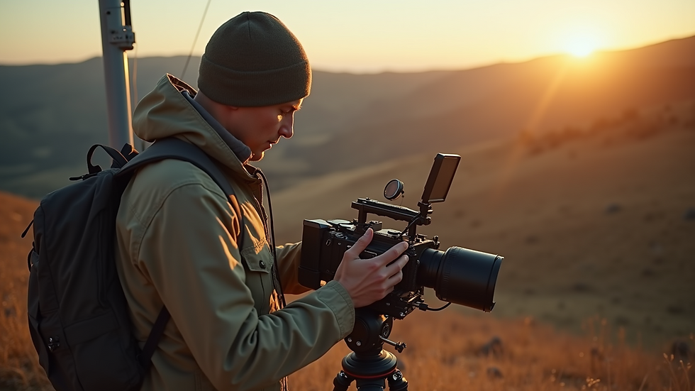 High angle view of a technician setting up communication equipment