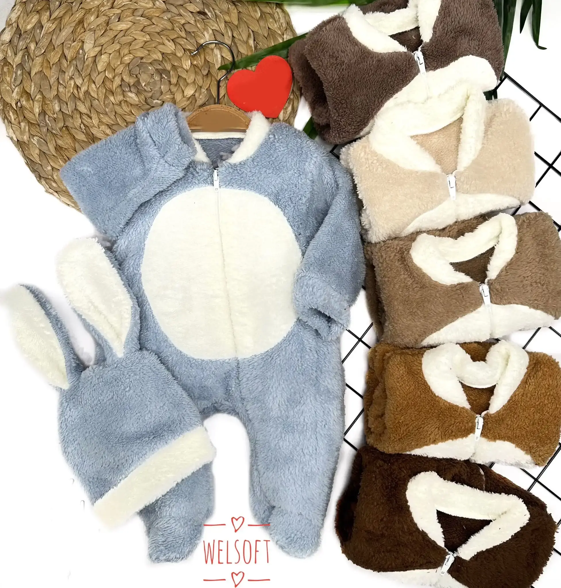 Tavşan Kulak Şapkalı Fermuarlı Patikli Eldivenli Tüylü Bebek Tul