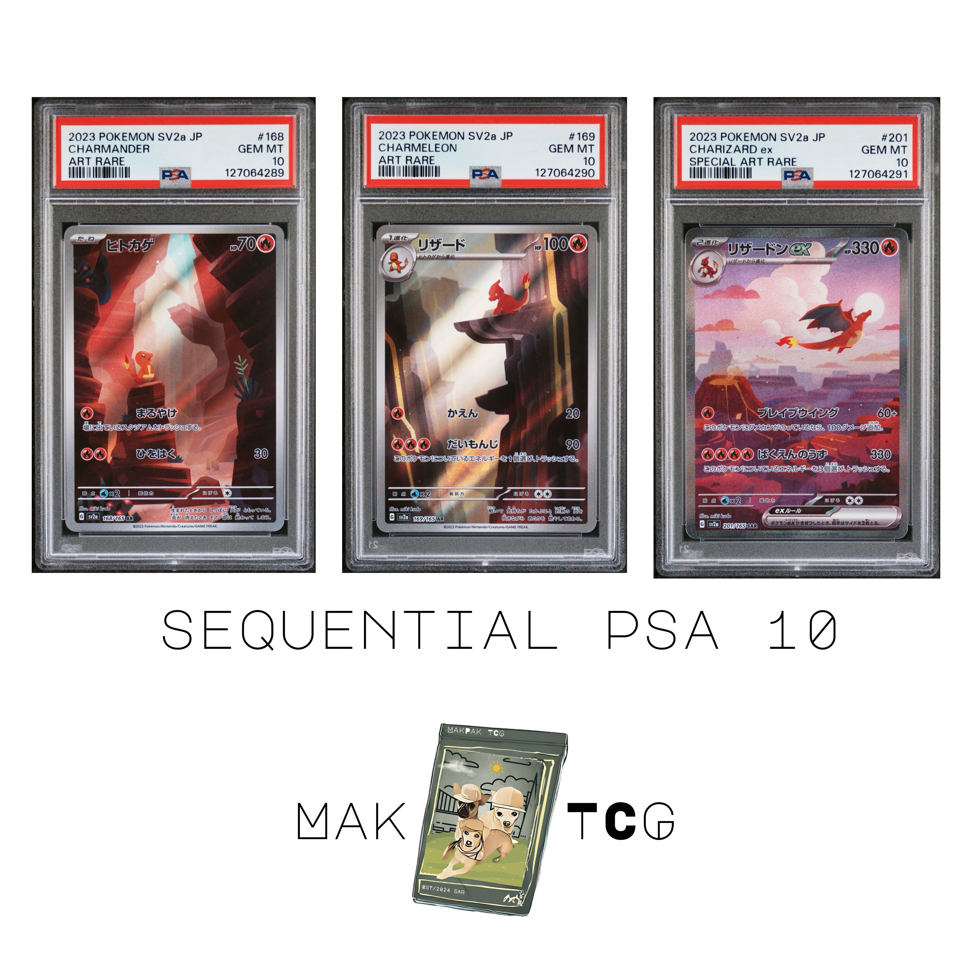 Sequential PSA 10 Charmander / Charmeleon / Charizard AR/SAR (sv2a / JPN)