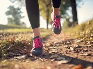Frau joggt auf einem Feldweg
