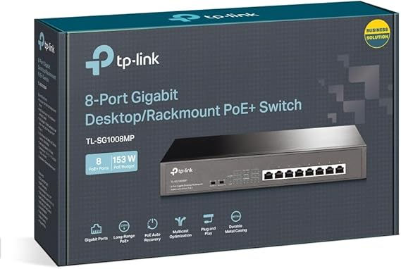Thumbnail: tp-link 8-Port Gigabit PoE+ Switch, 8 Gigabit RJ45 Ports, 802.3at/af, 126W PoE Power, 1U 13-inch Rack-mountable Steel Case TL