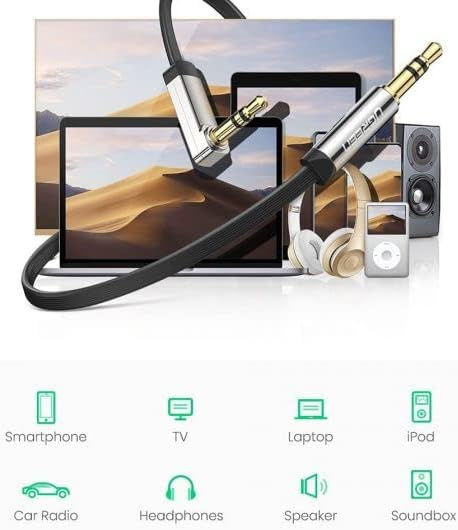 Thumbnail: UGREEN 3.5mm Male to 3.5mm Male Straight to angle flat Cable 1.5m (Black) AV119