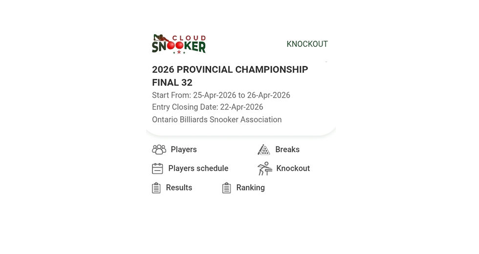 2026 OBSA Provincial Snooker Championship – Final 32