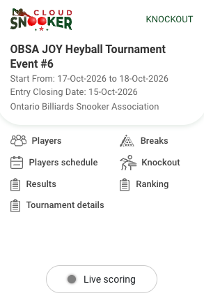 OBSA JOY Heyball Tournament – Event #6