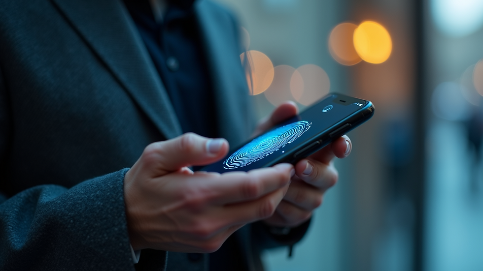 Close-up view of a smartphone displaying biometric fingerprint authentication