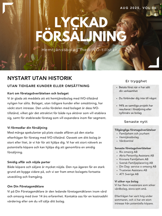 Din företagsmäklare Såld bolag IVO tillstånd